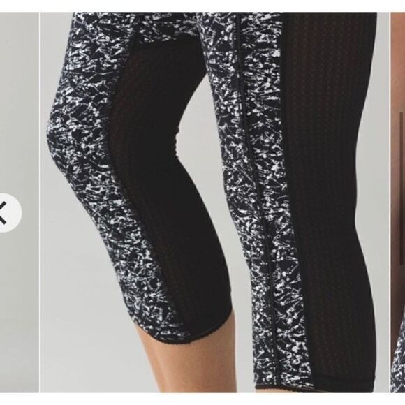 Lululemon Deep Breath Crop Iced Wave White Black Mesh Run Leggings Size 6 - Picture 4 of 10